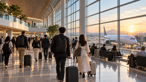 비짓재팬 웹(Visit Japan Web) 등록 방법: 계정부터 세관신고 QR코드까지 4단계 일본 공항 출국장에서 탑승구로 향하는 여행객