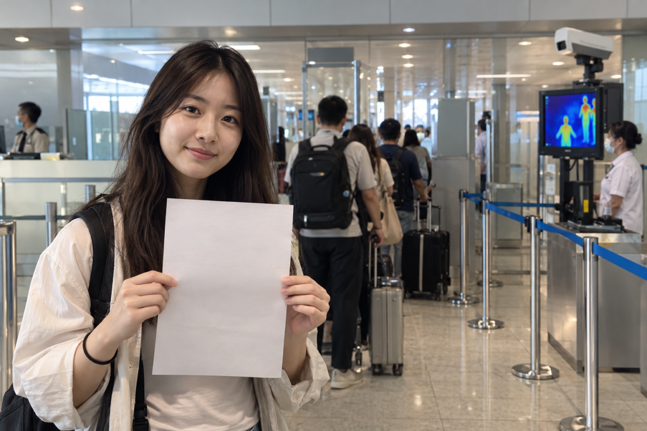 베트남 건강신고서, 지금 꼭 해야 할까요? 의무화 보류 상태를 공식 발표로 확인하세요 베트남 공항 검역대 앞에서 서류를 들고 있는 여행객